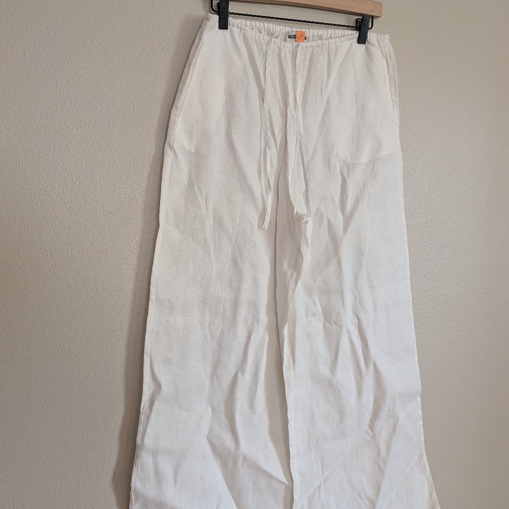 Jaxsea Hawaii White Linen Wide Leg Drawstring Resort Pants Size Small - Picture 4 of 10